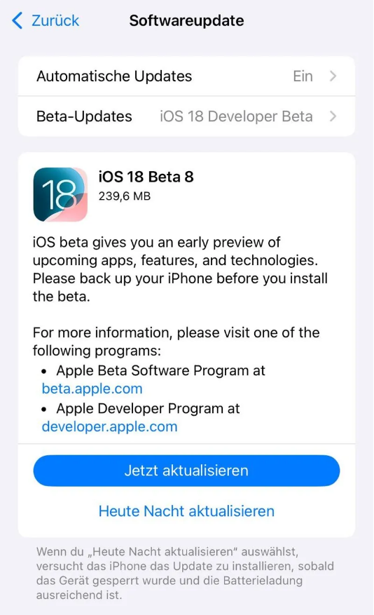 温宿苹果手机维修分享苹果 iOS / iPadOS 18 开发者预览版 Beta 8 发布 